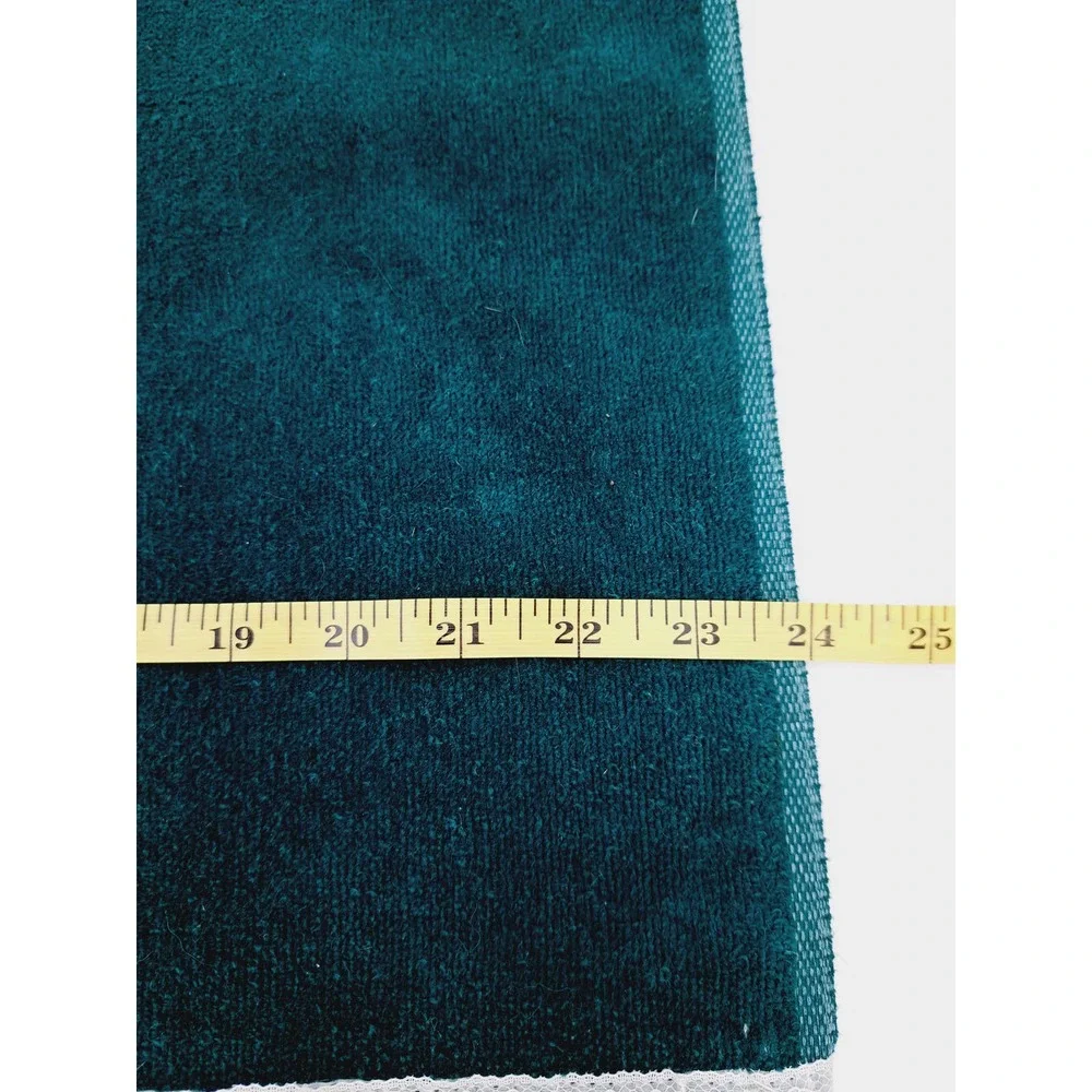 Vtg Handmade USA New Dark Green Bath Towel w/lace pink flower Never used